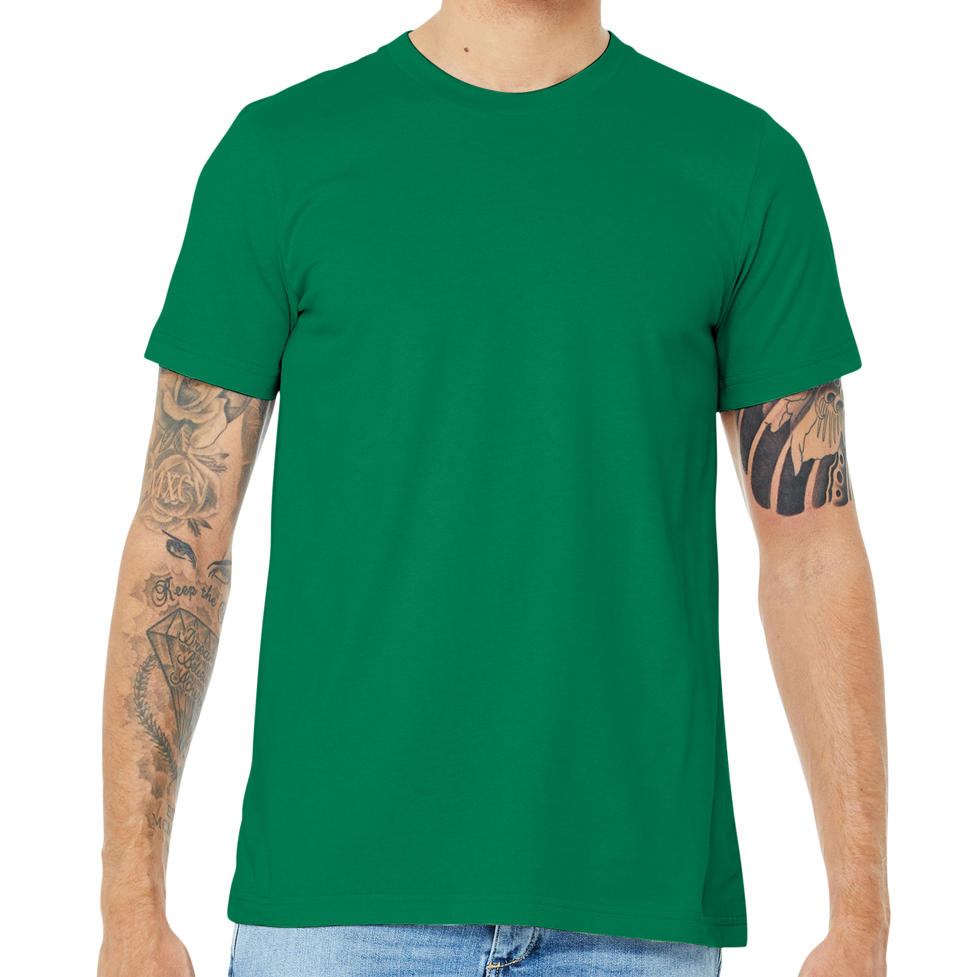 Heather Kelly Green Bella Canvas 3001 T Shirt Mockup on Plain 