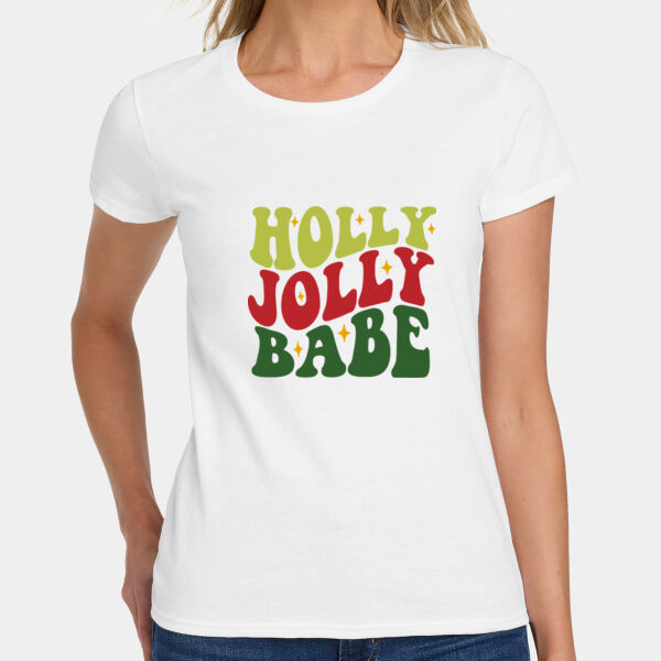 5000LWhiteHollyJollyBabe - Ladies 5.3oz Heavy Cotton T-Shirt Thumbnail