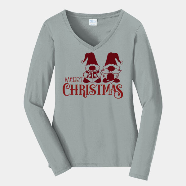 LPC450VLSAthleticHeatherMerryChristmas - Ladies Long Sleeve Fan Favorite V Neck Tee Thumbnail