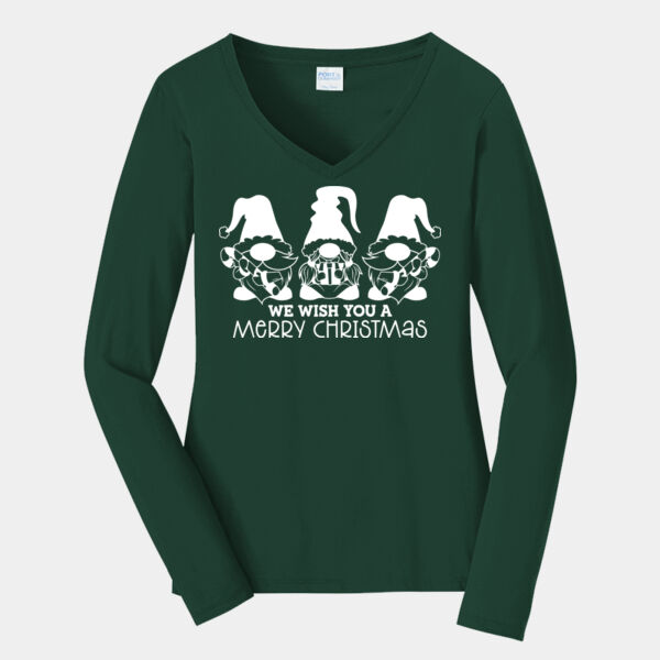 LPC450VLSForestGreenWeWishMerryChristmas - Ladies Long Sleeve Fan Favorite V Neck Tee Thumbnail