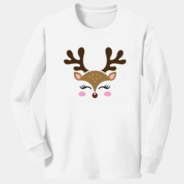 PC54YLSWhiteCuteReindeerv02 2 - Youth 5.4oz Cotton Long Sleeve T-Shirt Thumbnail