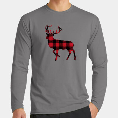 PC381LS, Unisex, 50/50 Poly,Long Sleeve Performance Blend Tee,Deer Buffalo Plaid Thumbnail
