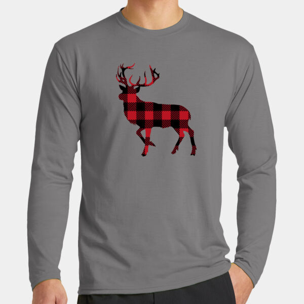 PC381LS, Unisex, 50/50 Poly,Long Sleeve Performance Blend Tee,Deer Buffalo Plaid Thumbnail