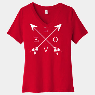 Bella Canvas Ladies, Relaxed Jersey Short Sleeve V-Neck Tee, Love With Arrows White Thumbnail