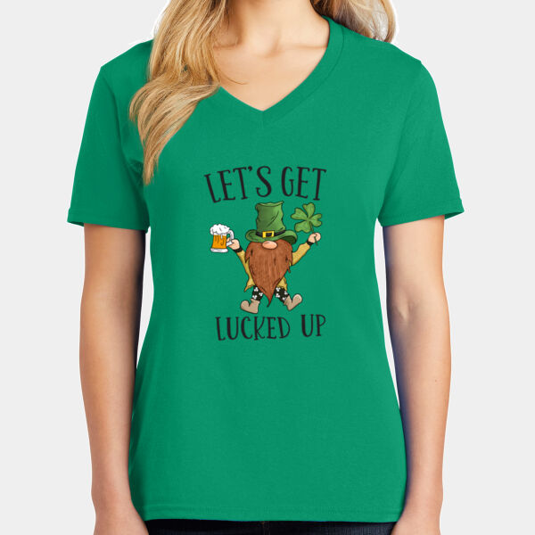 LPC54V, Port & Company, Ladies Core Cotton V-Neck Tee, Lets Get Lucked Up Thumbnail